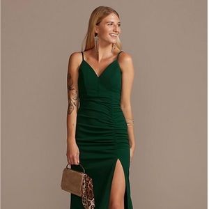 David’s Bridal Crepe Spaghetti Strap Gown w/ ruching XS Green